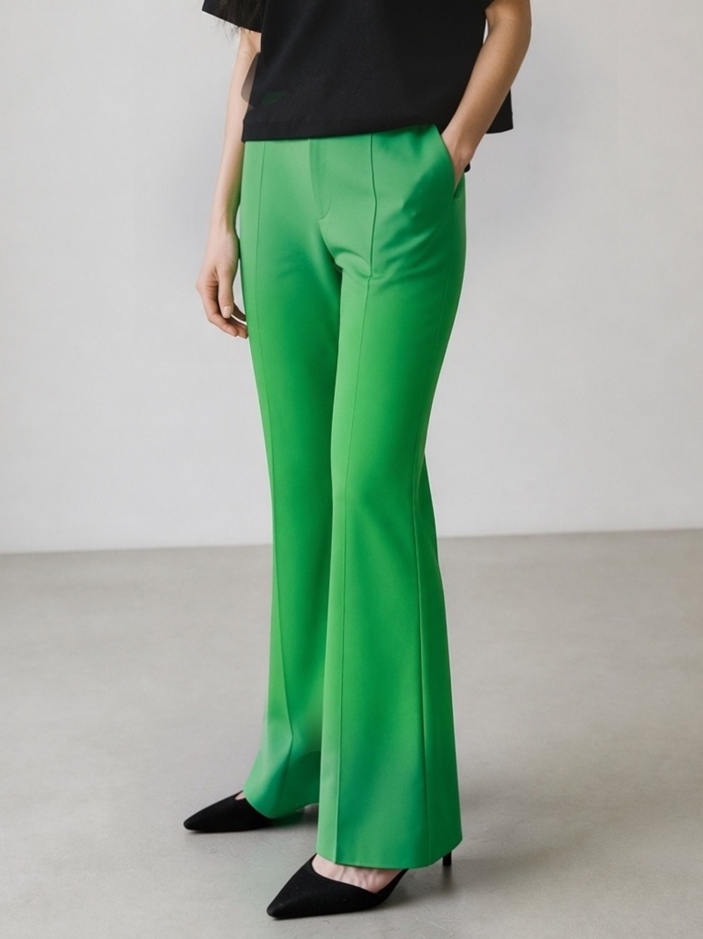 Lavish Alice Green Boot Cut Pants with Structured Fabric